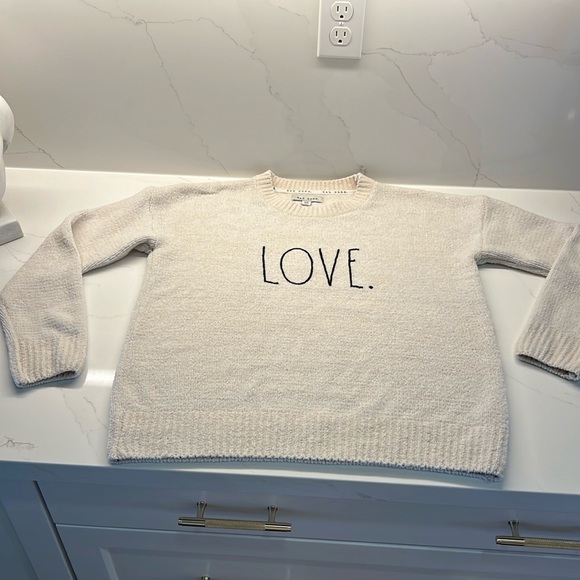 Rae Dunn Pull Over crew neck Sweater Cream w/"Love" Super Soft Poly/Nylon Blend - Picture 7 of 11